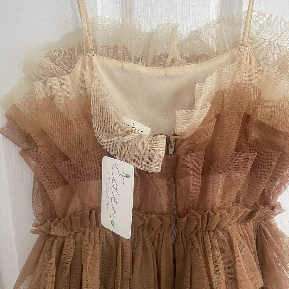 Brown Ruffled Mini Dress - Picture 5 of 6